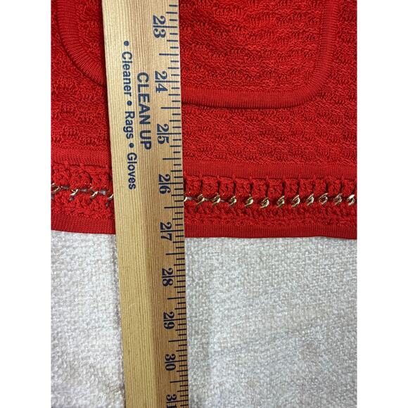 Misook Women Size Large Orange Zip Front Gold Chain Metal Glam Corpcore Cardigan - Picture 7 of 9